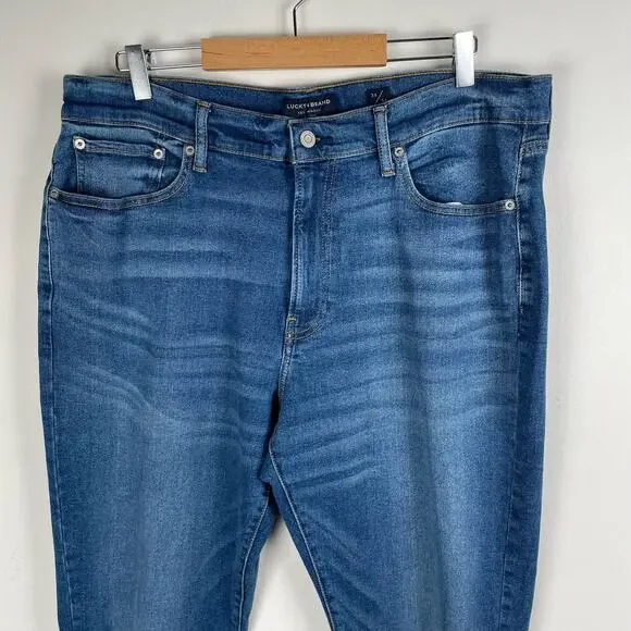 Lucky Brand Mens 410 Athletic Slim Jeans Size 36x32 Medium Blue Wash Distressed
